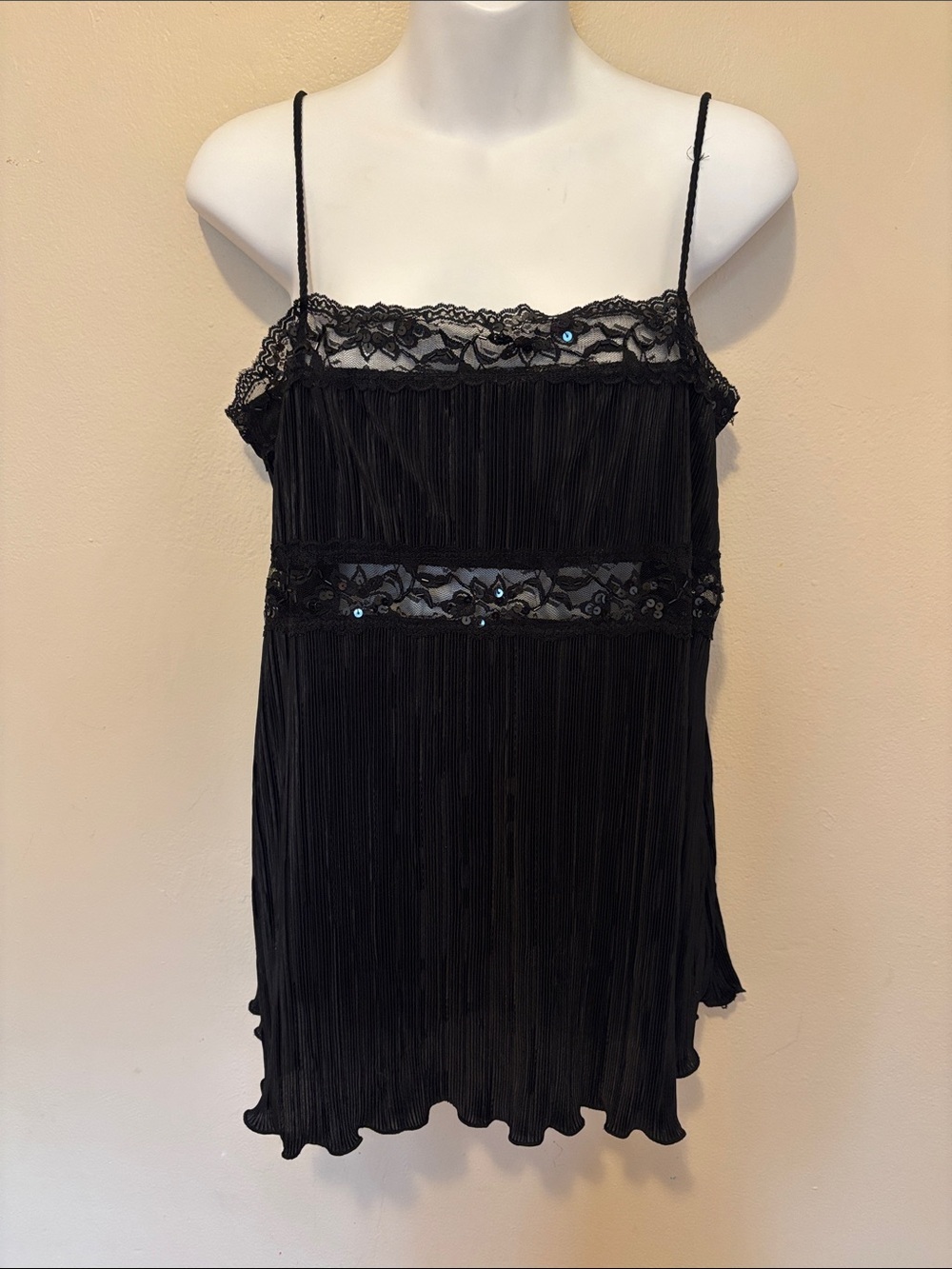 Black Lace and Fringe Slip Dress with Sequin Detail